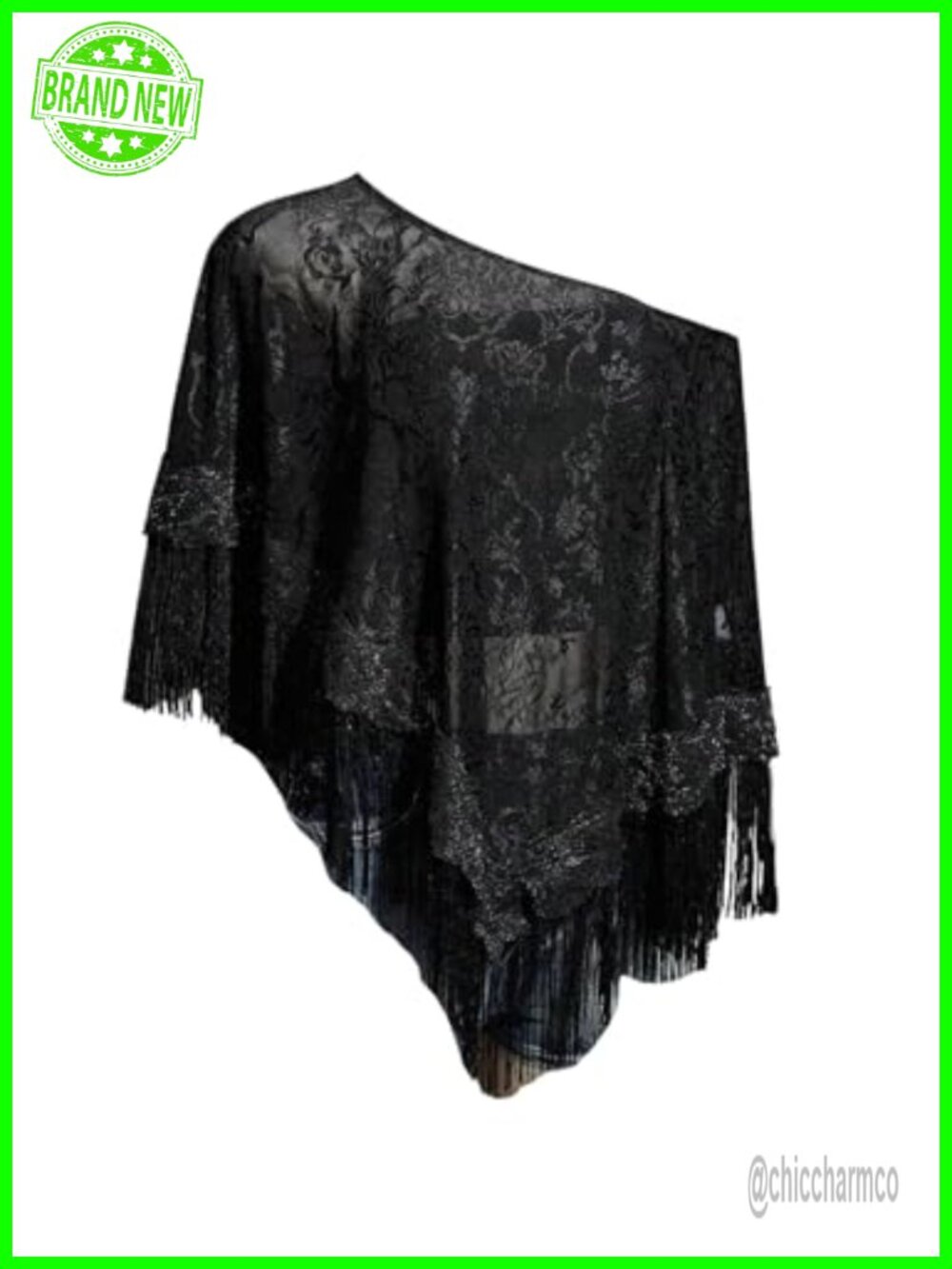 Lace Off The Shoulder Mesh Fringe Asymmetrical Top